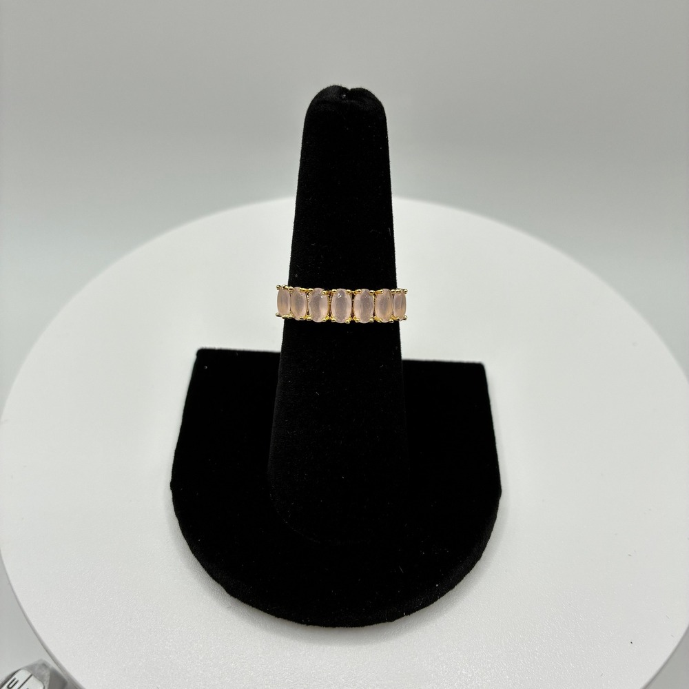 Women's Ring Size 7 Pink Oval Stone Gold Tone Band Minimalist Modern